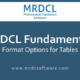 Format options for tables
